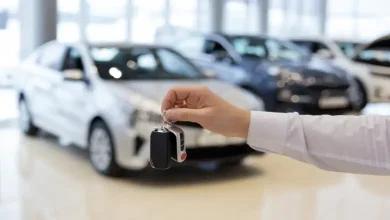 Passenger vehicles lined up at an automobile dealership representing growth in November sales.