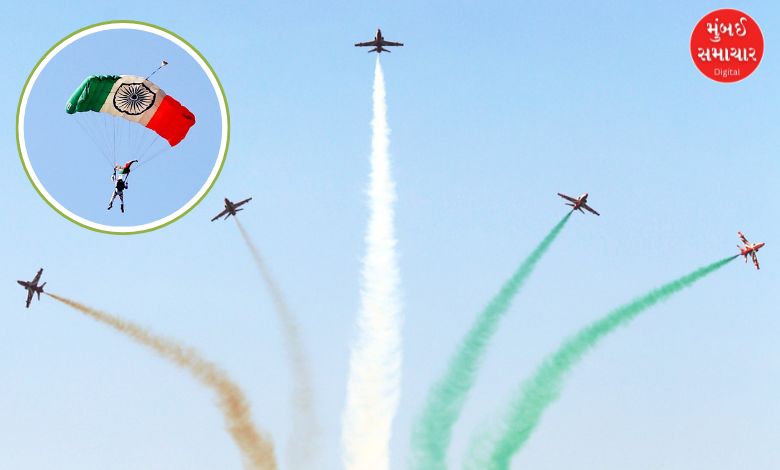 રાજકોટના અટલ સરોવર ઉપર ભારતીય વાયુસેનાની સૂર્યકિરણ એરોબેટિક ટીમનો અદ્ભૂત એર શૉ