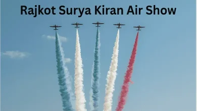 રાજકોટના અટલ સરોવર ખાતે સૂર્યકિરણ એરોબેટિક ટીમના હૉક વિમાનનું દિલધડક રિહર્સલ