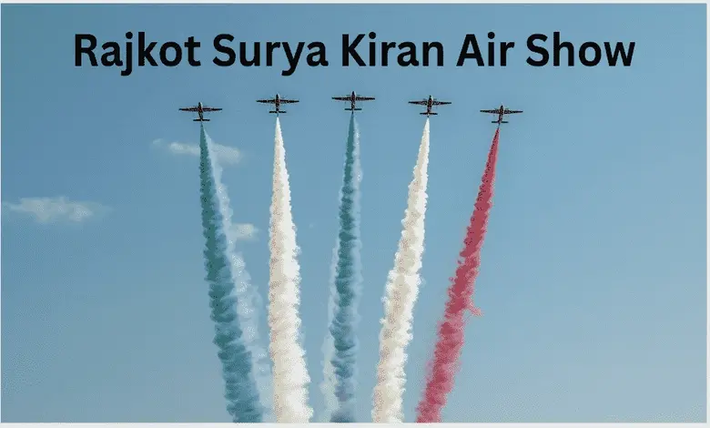 રાજકોટના અટલ સરોવર ખાતે સૂર્યકિરણ એરોબેટિક ટીમના હૉક વિમાનનું દિલધડક રિહર્સલ