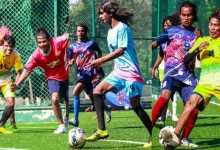 Transgender football players participating in the newly launched Transgender League under Jamshedpur Super League