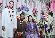 Indian groom and Mexican bride during a traditional Hindu wedding ceremony in Rasulabad, Uttar Pradesh.