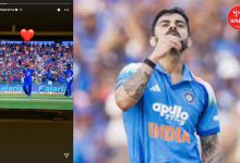 અનુષ્કા શર્માએ વિરાટ કોહલીની 53મી વનડે સદીની ઉજવણીમાં હાર્ટ ઇમોજી સાથે ફોટો શેર કર્યો.