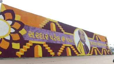 અમદાવાદ ફ્લાવર શો 2026 માં ફૂલોથી બનેલું સરદાર વલ્લભભાઈ પટેલનું વિશાળ પોર્ટ્રેટ અને ગિનિસ વર્લ્ડ રેકોર્ડ ફ્લાવર મંડલા.