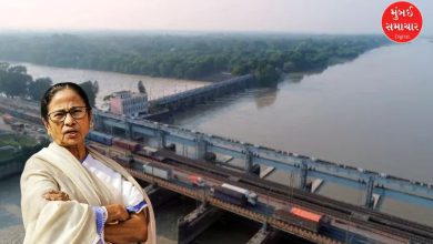 ગંગા નદી પર સ્થિત ફરક્કા બેરેજ અને ભારત-બાંગ્લાદેશ સરહદ પર પાણીની વહેંચણી દર્શાવતો નકશો.