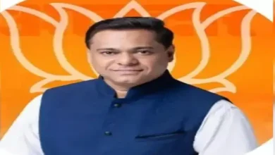 મુંબઈ ભાજપ પ્રમુખ અમિત સાટમ અને ભાજપના લોગો સાથેની પ્રતીકાત્મક તસવીર.