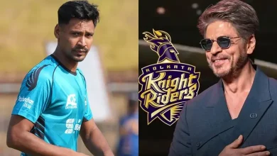 KKR ના લોગો સાથે મુસ્તફિઝુર રહમાન અને શાહરૂખ ખાનની તસવીર, આઈપીએલ વિવાદ.