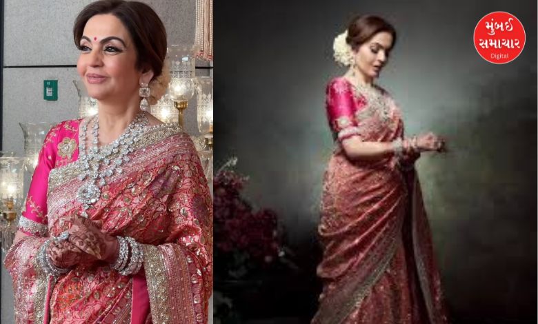 એન્ટિલિયા ખાતે ઇવેન્ટમાં પિંક સાડી અને મોતીની જ્વેલરીમાં સજ્જ નીતા અંબાણીનો રોયલ લૂક.