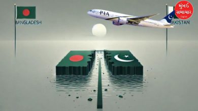 કરાચી એરપોર્ટ પર ઉતરેલી બિમાન બાંગ્લાદેશ એરલાઇન્સની ફ્લાઈટનું વોટર સેલ્યુટ સાથે સ્વાગત.