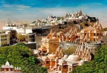 પાલિતાણા શત્રુંજય મહાતીર્થ અને આદિનાથ દાદાની આંગીના વિવાદને દર્શાવતું પ્રતિકાત્મક ચિત્ર.