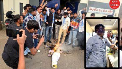 સૌરાષ્ટ્ર યુનિ.ના પૂર્વ કુલપતિ ગિરીશ ભીમાણીનું NSUIના વિદ્યાર્થીઓએ મોં કાળું કર્યું, છેડતીના આક્ષેપ બાદ ઉગ્ર વિરોધ