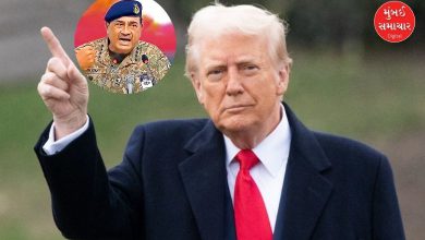 ડોનાલ્ડ ટ્રમ્પ અને પાકિસ્તાનના આર્મી ચીફ અસીમ મુનીરની તસવીર સાથે અમેરિકી વિઝા પ્રતિબંધનું પ્રતિકાત્મક પોસ્ટર.