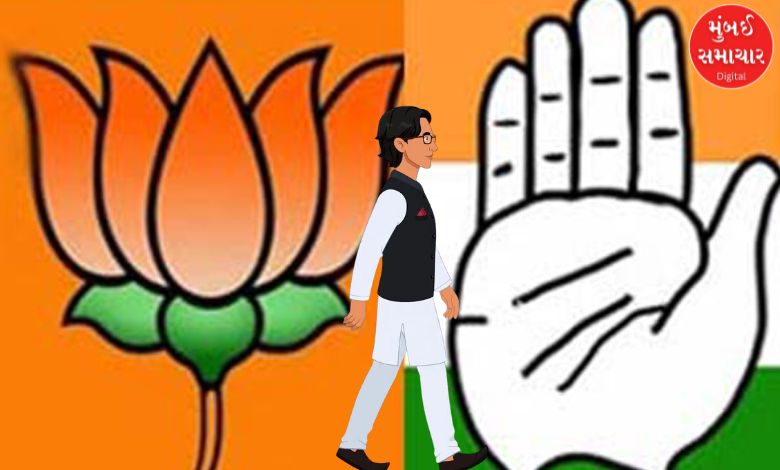 Mahendrajit Singh Malviya during his official rejoining ceremony with the Congress party flag.