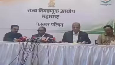 A close-up of a voter's finger being marked with a purple ink marker pen at a polling station.