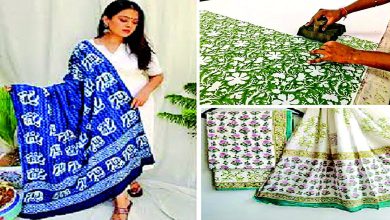 બ્લોક પ્રિન્ટ વાળી સુંદર કોટન સાડી અને ડ્રેસ મટીરીયલ