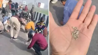 Crowd gathers on Hapur bypass after white metal spill