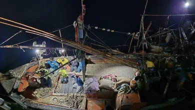 Indian Coast Guard ship patrolling near the International Maritime Boundary Line.