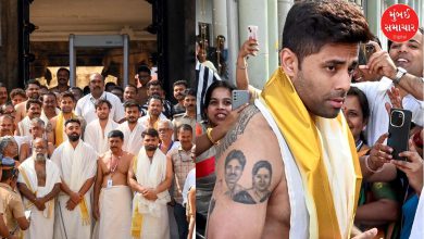 તિરુવનંતપુરમના પદમનાભસ્વામી મંદિરમાં પરંપરાગત પોશાકમાં સૂર્યકુમાર યાદવ અને અન્ય ભારતીય ક્રિકેટરો.