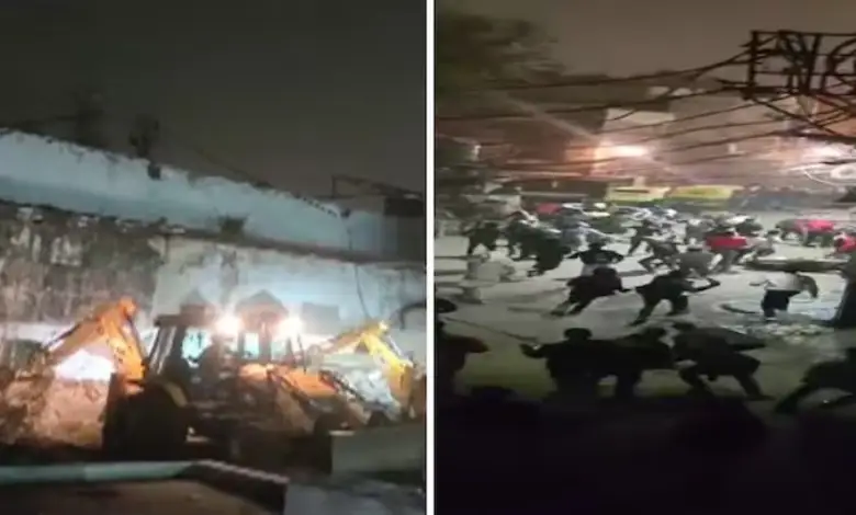 anti encroachment drive near a mosque in Delhi Ramlila Maidan area