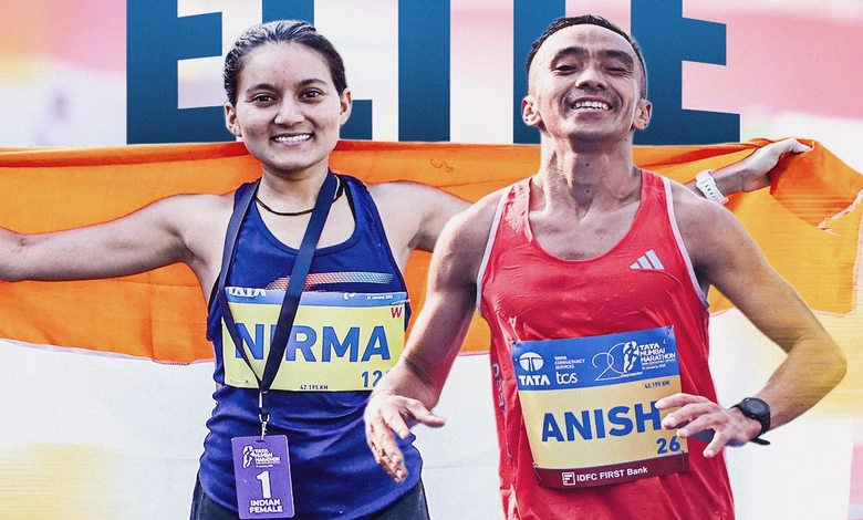 મુંબઈ મૅરેથનમાં દોડતા એલીટ રનર્સ અને વિજેતા નિરમાબેન ઠાકોરની પ્રતીકાત્મક તસવીર.