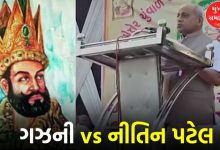 Senior BJP leader Nitin Patel speaking at the Somnath Swabhiman Parv event.