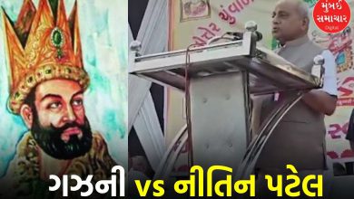 Senior BJP leader Nitin Patel speaking at the Somnath Swabhiman Parv event.