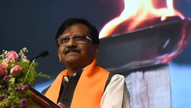 Sanjay Raut speaking at a media event about Shiv Sena's hold on Mumbai.