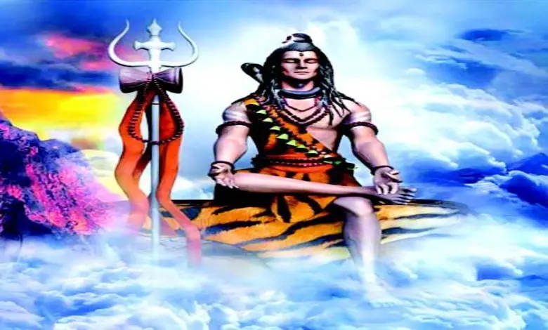 માતા દુર્ગા અને દુર્ગમાસુર વચ્ચેનું યુદ્ધ તથા બ્રાહ્મણ વેશમાં ભગવાન શિવનું પ્રતીકાત્મક ચિત્ર.