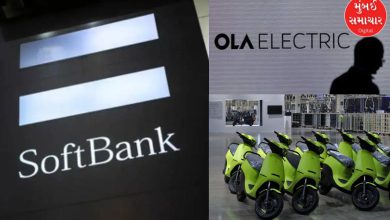 SoftBank and Ola Electric logos with stock market symbols indicating a stake sale.