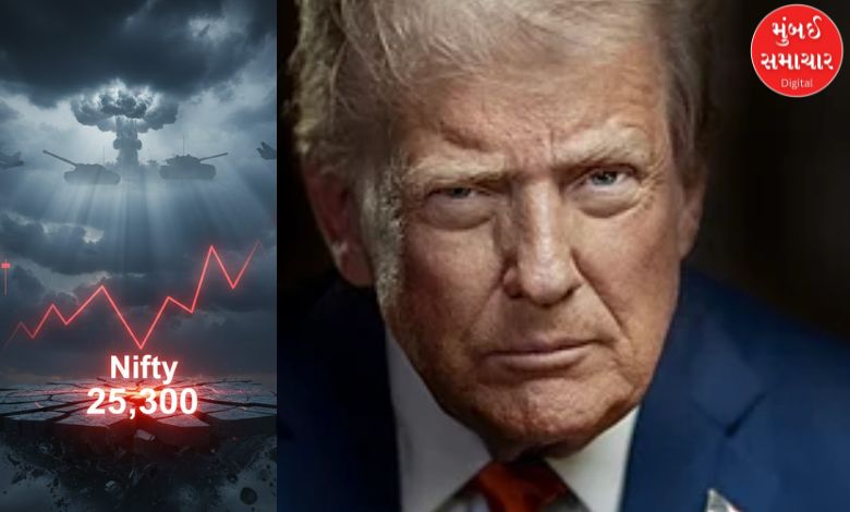 Stock market crash graph with global flags and military symbols representing geopolitical tension.