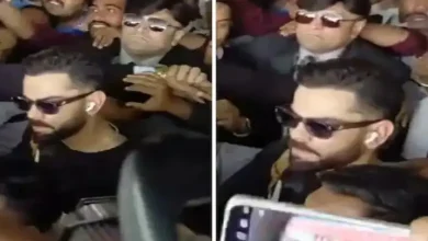 વડોદરા એરપોર્ટની બહાર વિરાટ કોહલીના ચાહકોની ભીડ અને સુરક્ષા જવાનો