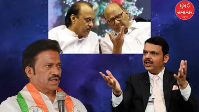 મહારાષ્ટ્રના નેતાઓ દેવેન્દ્ર ફડણવીસ, અજિત પવાર અને શશિકાંત શિંદેની રાજકીય ચર્ચા દર્શાવતી તસવીર.