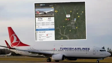 કોલકાતા એરપોર્ટના રનવે પર ઉભેલું ટર્કિશ એરલાઇન્સનું વિમાન અને ઈમરજન્સી સેવાઓ.