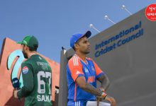 ICC, PCB અને બાંગ્લાદેશ ક્રિકેટ બોર્ડના અધિકારીઓ વચ્ચેની બેઠક અને ક્રિકેટ સ્ટેડિયમનું પ્રતીકાત્મક ચિત્ર.