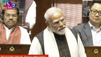 રાજ્યસભામાં સંબોધન કરી રહેલા વડા પ્રધાન નરેન્દ્ર મોદી.