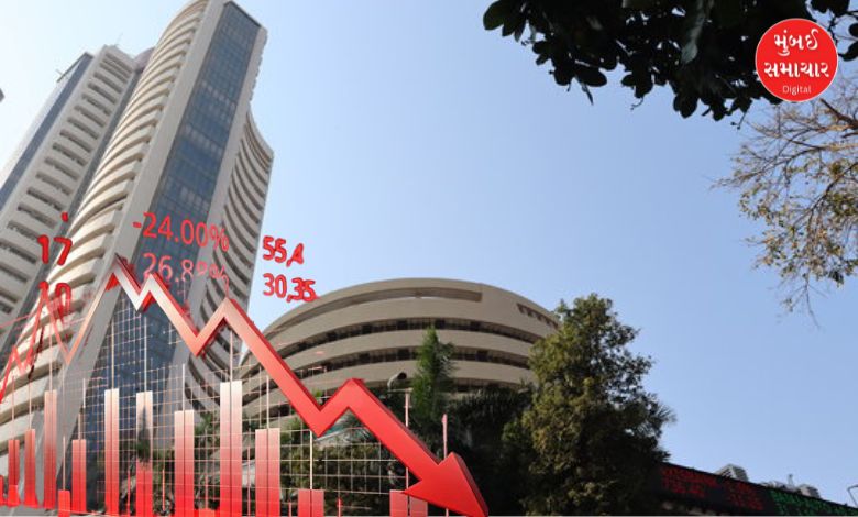 શેરબજારમાં કડાકાને કારણે નિરાશ થયેલા રોકાણકારો અને સેન્સેક્સ ગ્રાફમાં ઘટાડો દર્શાવતી તસવીર.