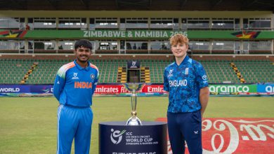 અન્ડર-19 વર્લ્ડ કપ ટ્રોફી સાથે ભારત અને ઇંગ્લેન્ડના કેપ્ટન અથવા ભારતીય ટીમની ફાઇલ તસવીર.