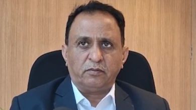 A wide, modern multi-lane highway architecture plan connecting Bhaijipura to Adalaj in Gandhinagar.