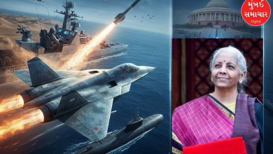 Advanced Indian military assets including fighter jets, naval ships, and tanks representing the increased defense budget.