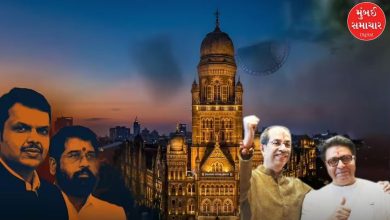 મુંબઈ મહાનગરપાલિકા (BMC) મુખ્યાલયની ઈમારત અને વિવિધ રાજકીય પક્ષોના પ્રતીકોનું ગ્રાફિક