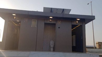 Eco-friendly bio-toilet units installed at the Mumbai Coastal Road promenade for public use.